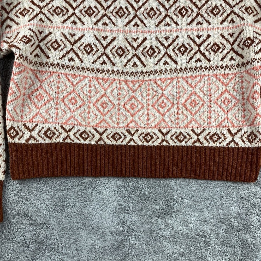 American Eagle Mock Neck‎ Cropped Fair Isle Pattern Close Knit Sweater Medium - Picture 2 of 16